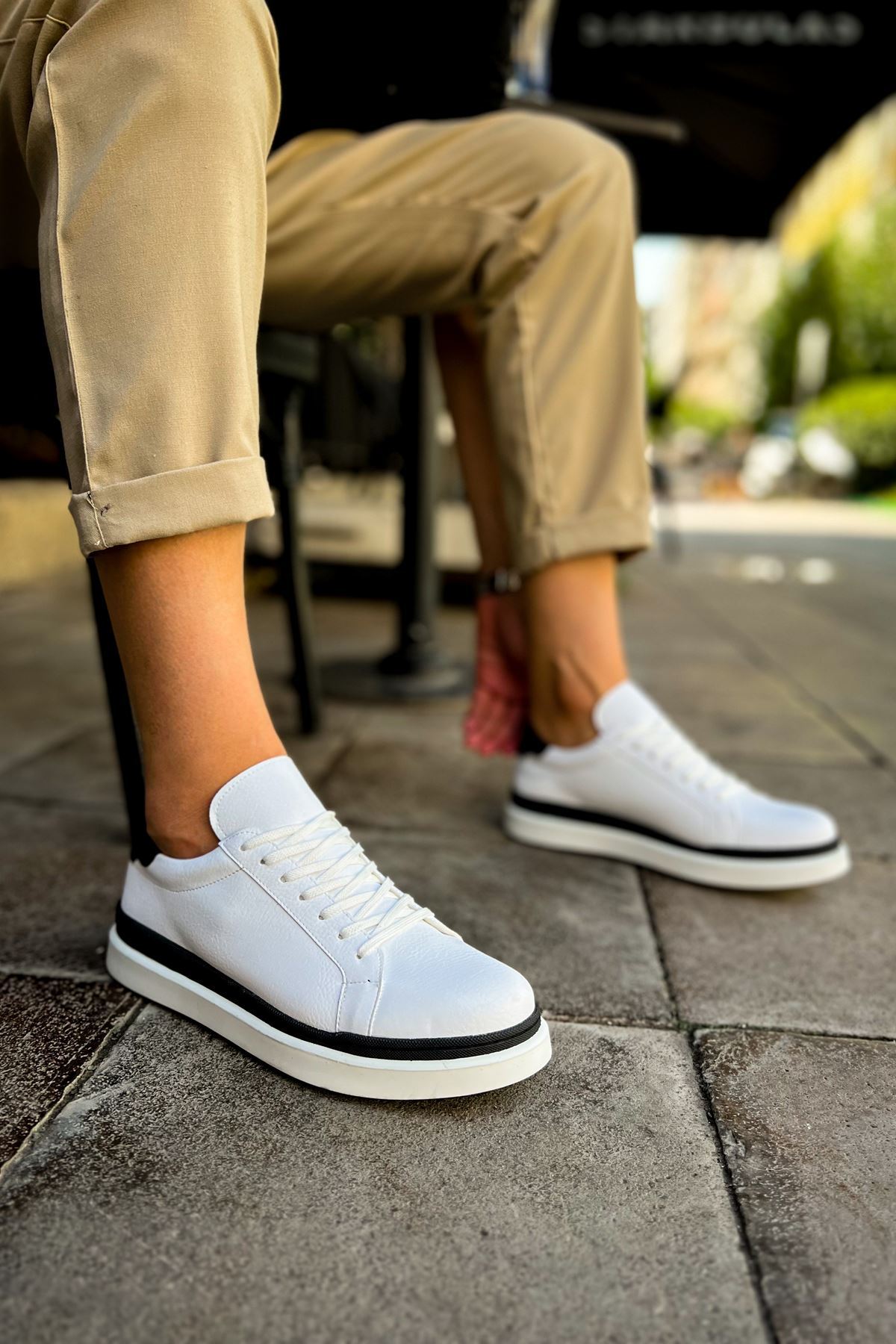 CH979 - Santoni GBT Spor Erkek Ayakkabı BEYAZ/SIYAH