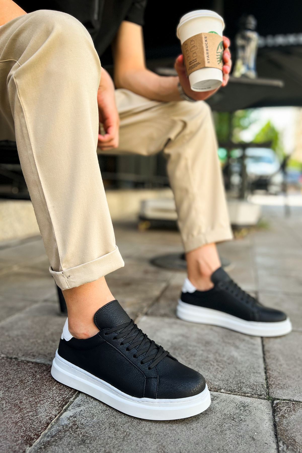 CH979 - Santoni GBT Spor Erkek Ayakkabı SIYAH/BEYAZ