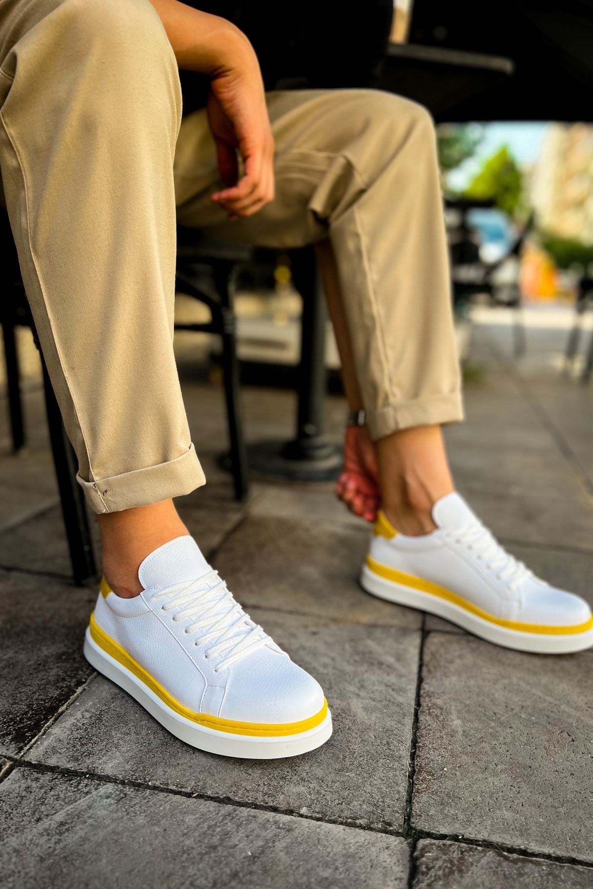 CH979 - Santoni GBT Spor Erkek Ayakkabı BEYAZ/SARI