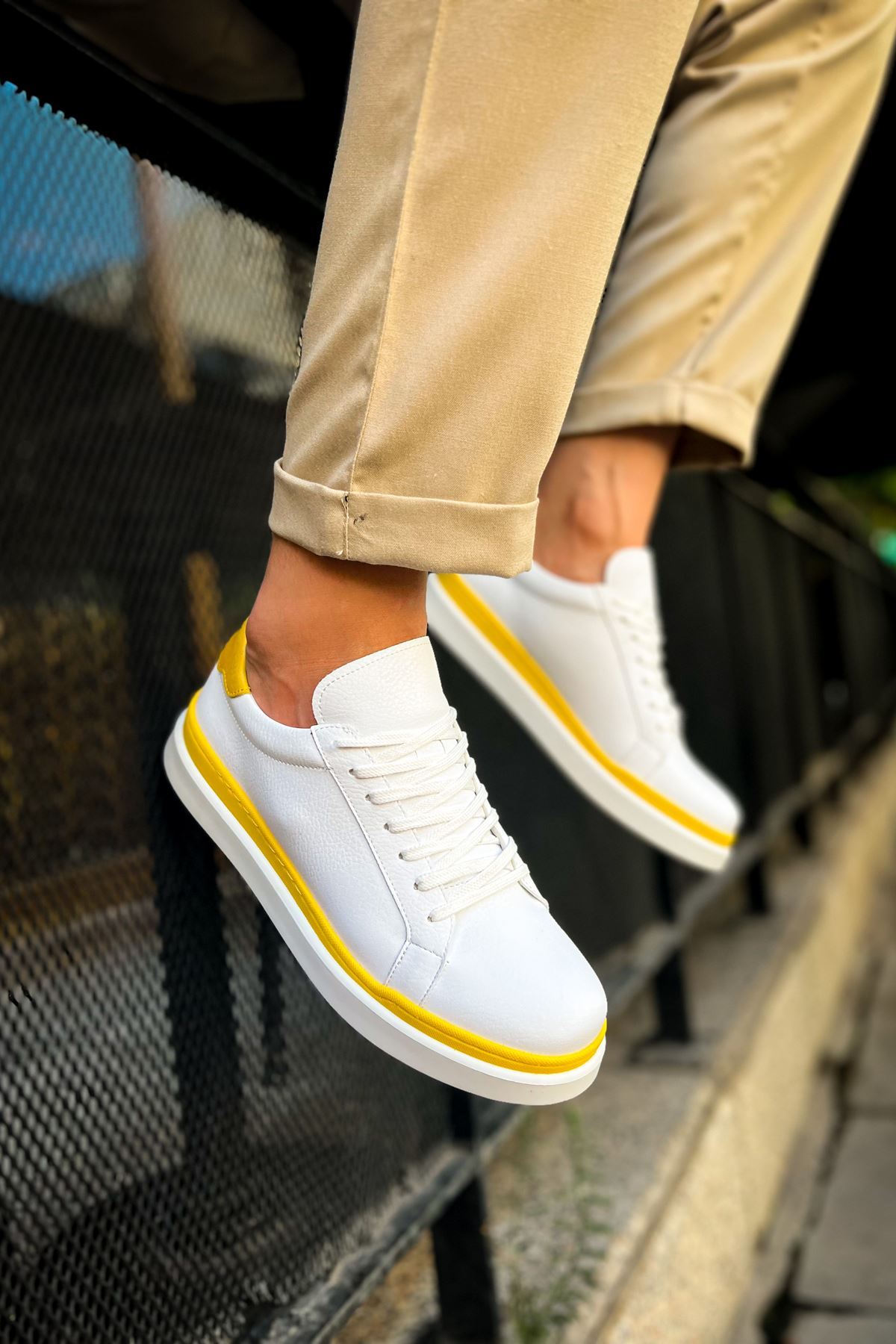 CH979 - Santoni GBT Spor Erkek Ayakkabı BEYAZ/SARI