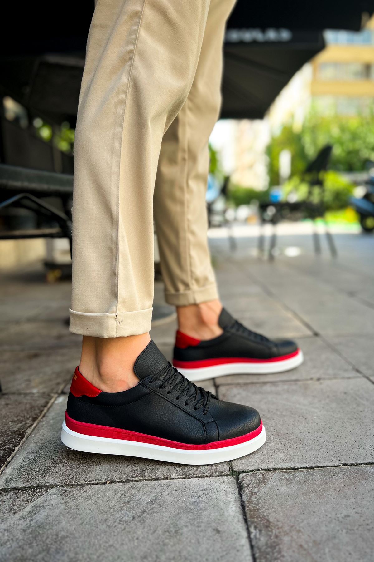 CH979 - Santoni GBT Spor Erkek Ayakkabı SIYAH/KIRMIZI