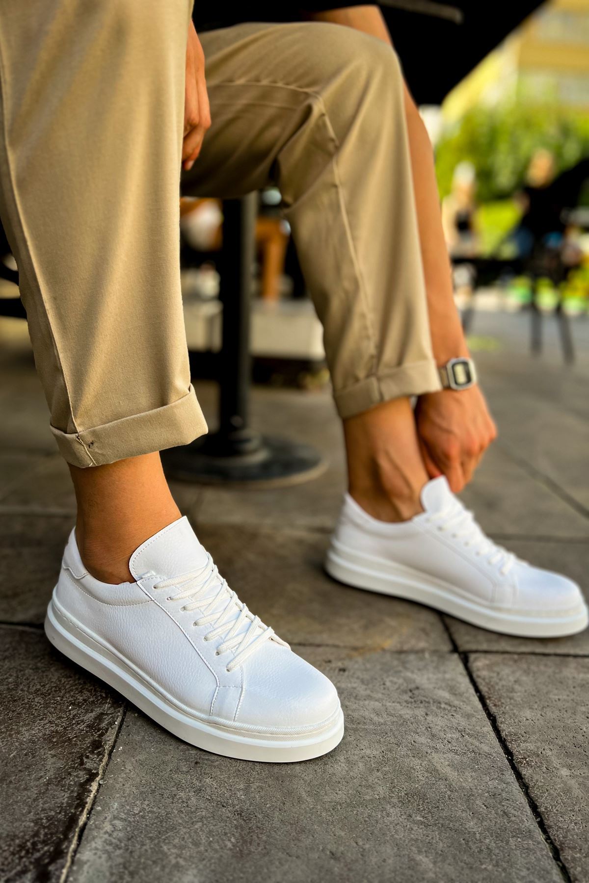CH979 - Santoni CRT Spor Erkek Ayakkabı BEYAZ