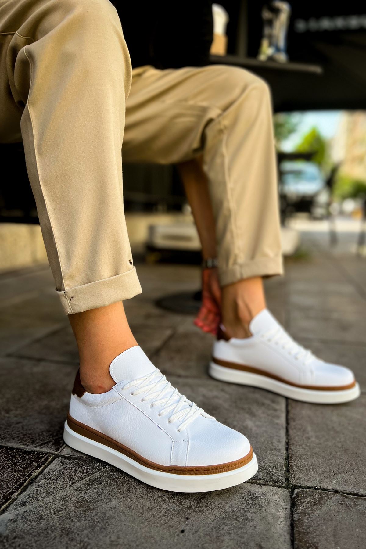 CH979 - Santoni GBT Spor Erkek Ayakkabı BEYAZ/TABA