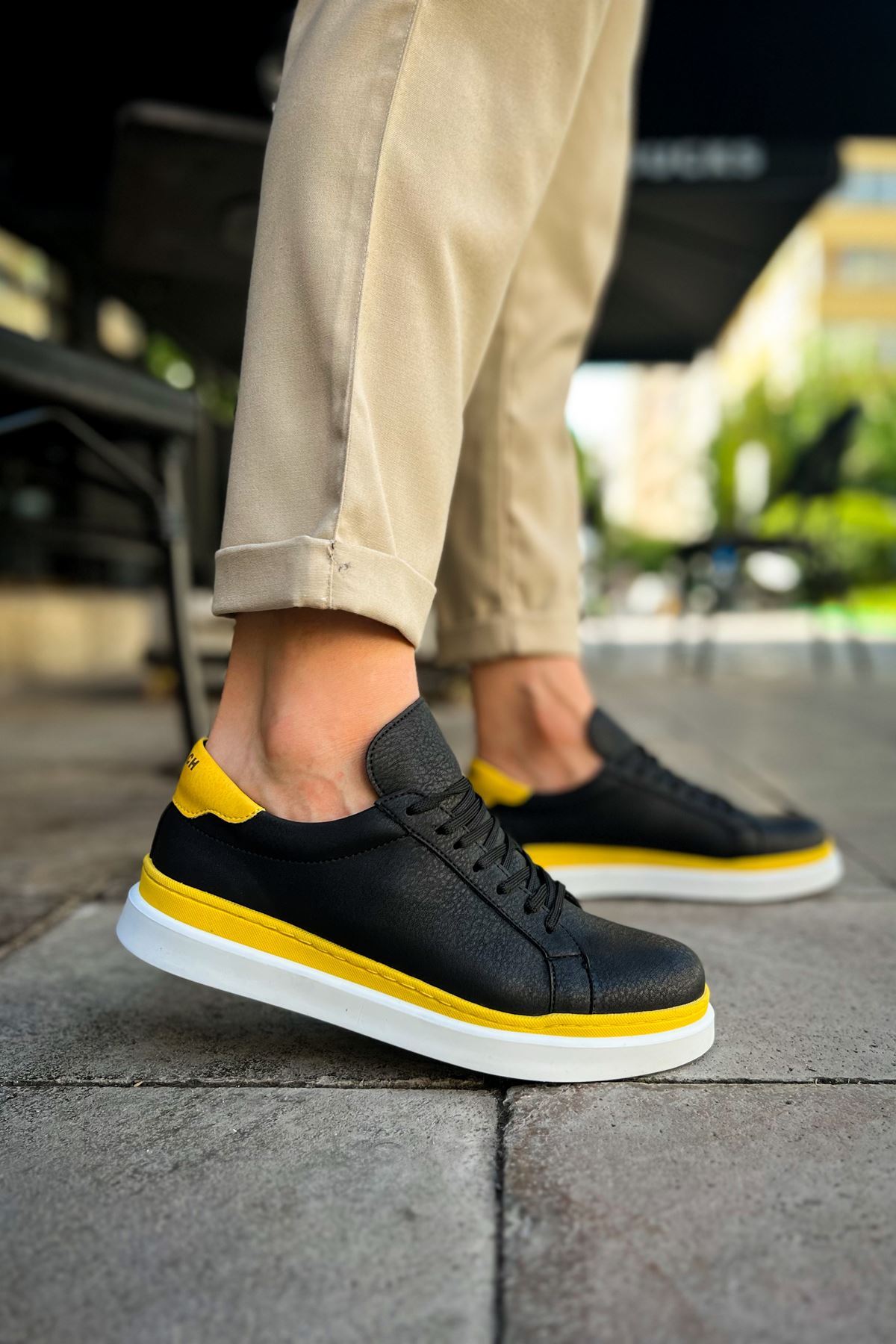 CH979 - Santoni GBT Spor Erkek Ayakkabı SIYAH/SARI