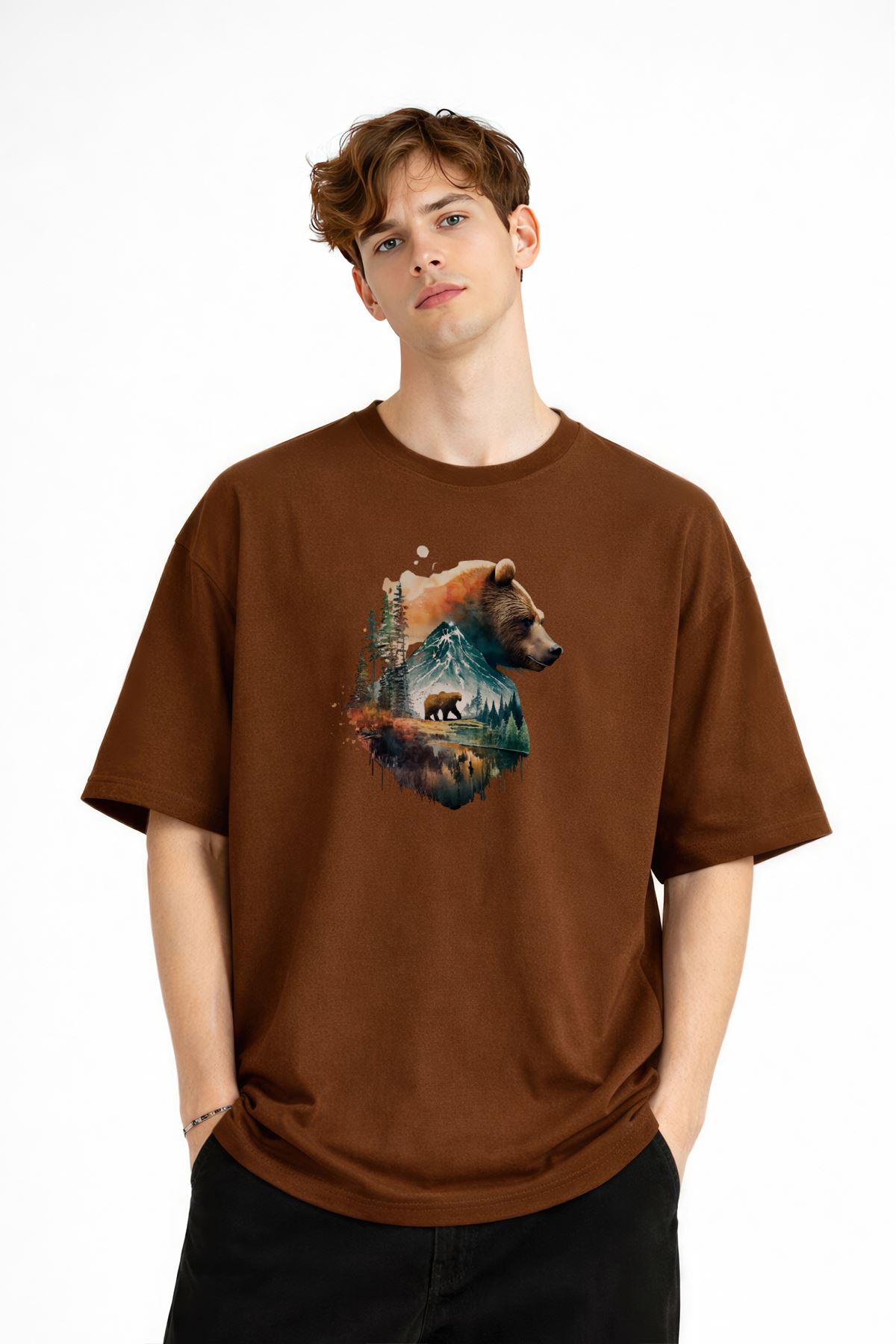 Bear2 - Oversize Tişört KAHVE