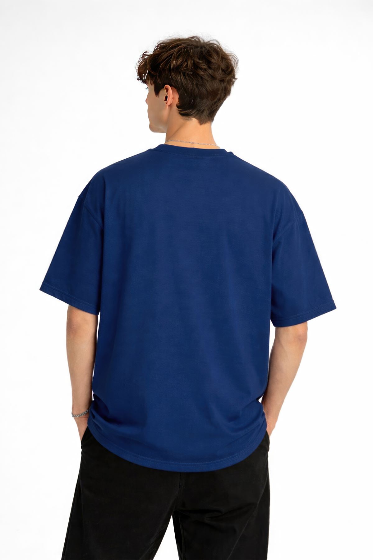 Blurry - Oversize Erkek Tişört Koyu Mavi