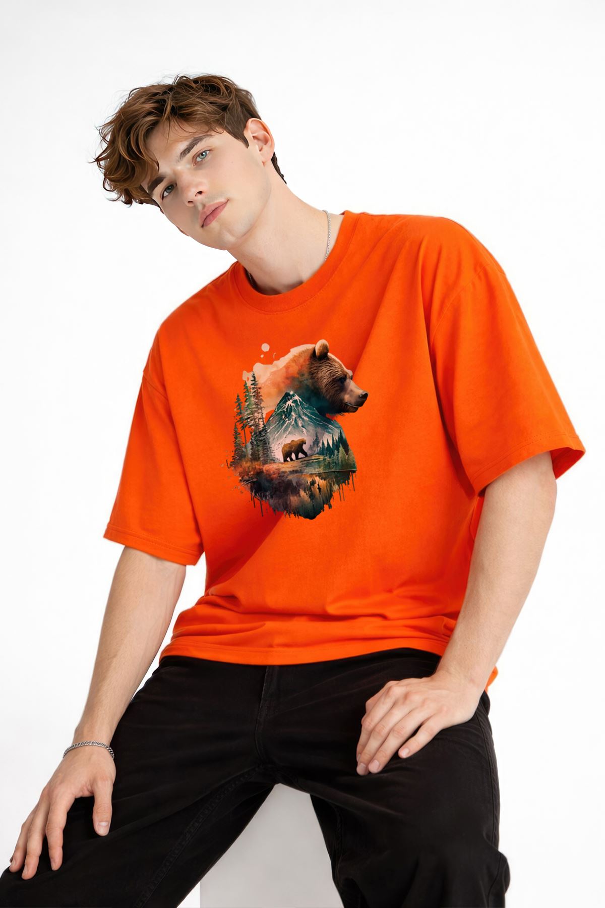 Bear2 - Oversize Tişört TURUNCU
