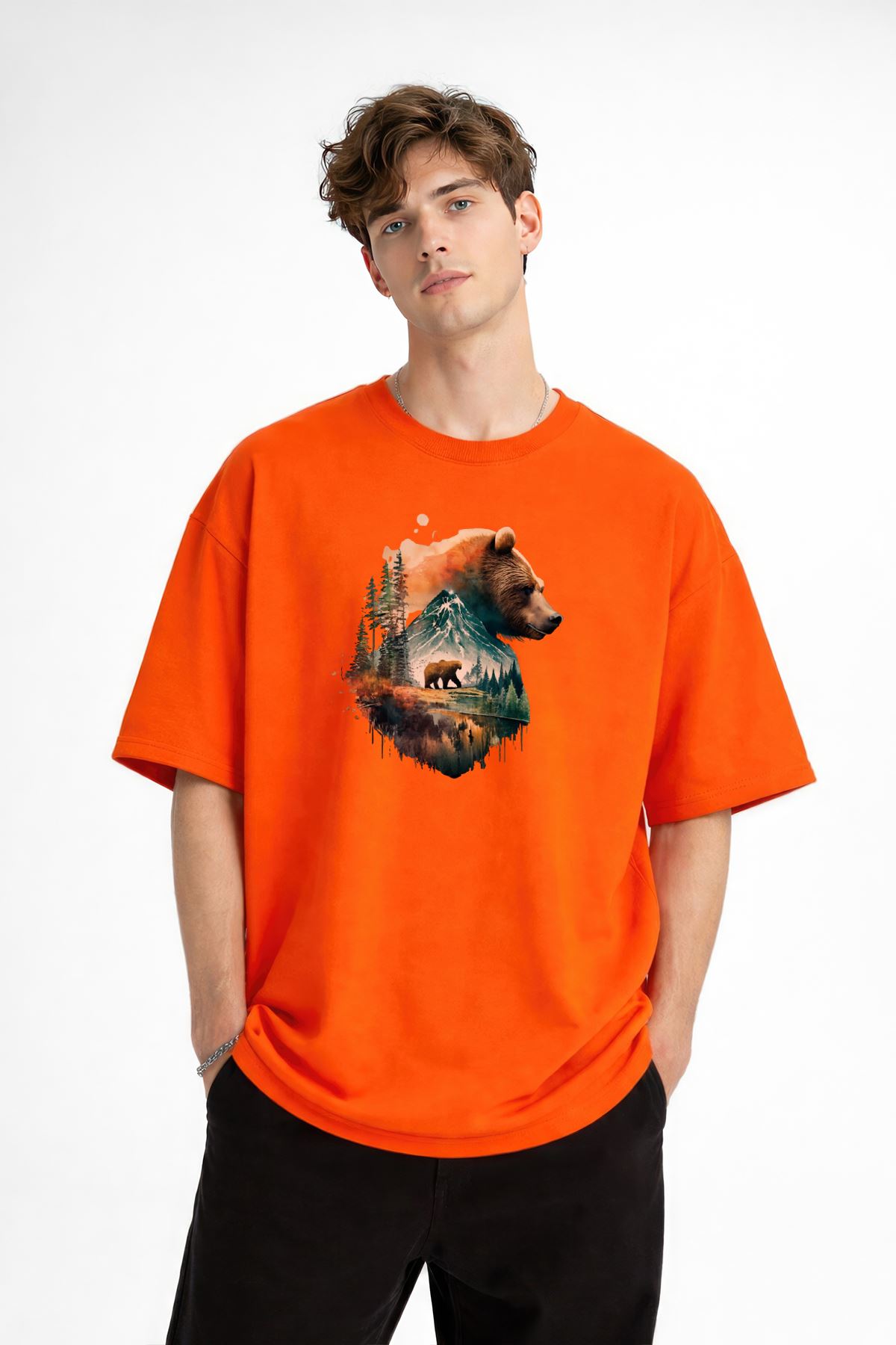 Bear2 - Oversize Tişört TURUNCU