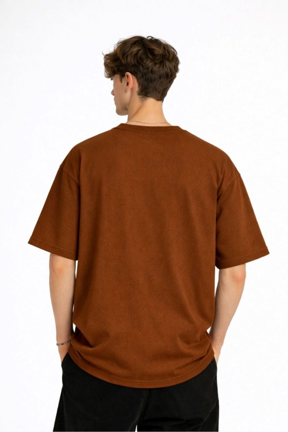 Panda - Baskılı Oversize Tişört KAHVE