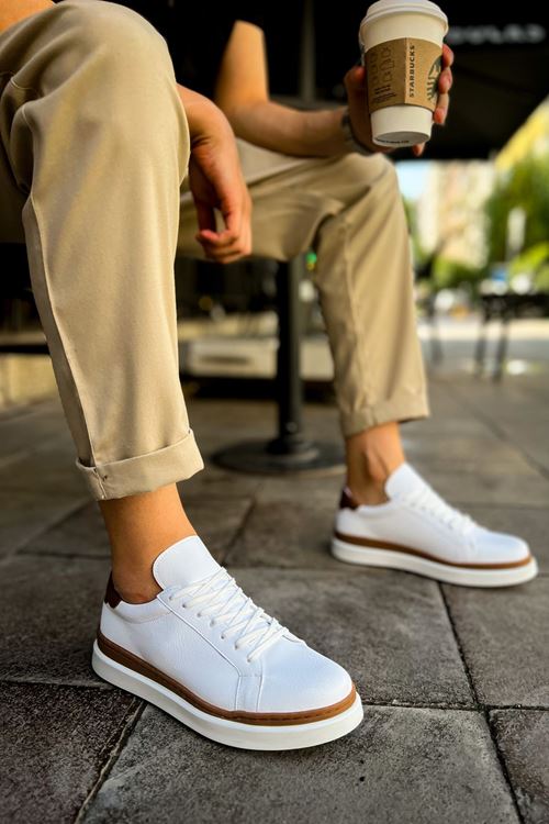 CH979 - Santoni GBT Spor Erkek Ayakkabı BEYAZ/TABA