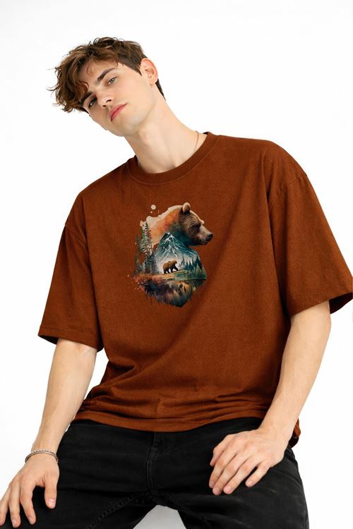 Bear2 - Oversize Tişört KAHVE