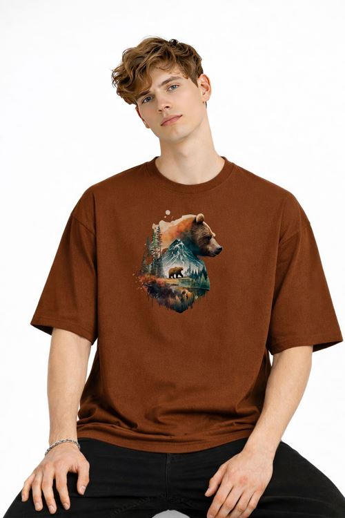 Bear2 - Oversize Tişört KAHVE