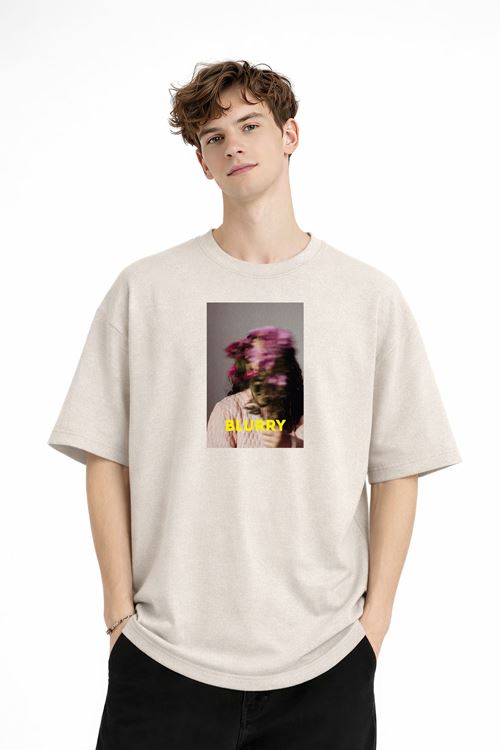 Blurry - Oversize Erkek Tişört BEJ