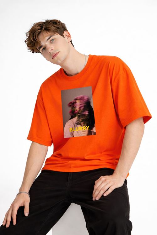 Blurry - Oversize Erkek Tişört TURUNCU