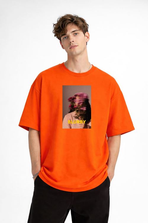 Blurry - Oversize Erkek Tişört TURUNCU