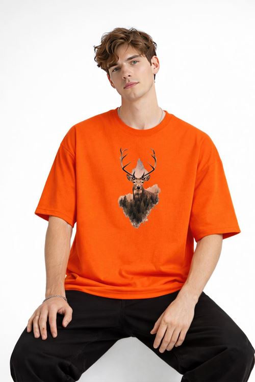 Deer - Oversize Erkek Tişört TURUNCU
