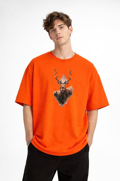 Deer - Oversize Erkek Tişört TURUNCU