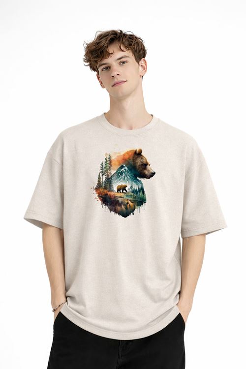 Bear2 - Oversize Tişört BEJ