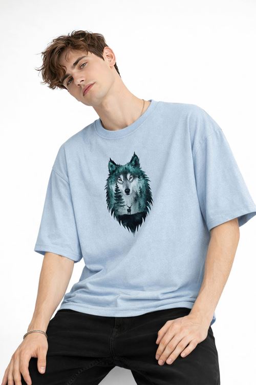 Wolf - Oversize Erkek Tişört Bebek Mavisi