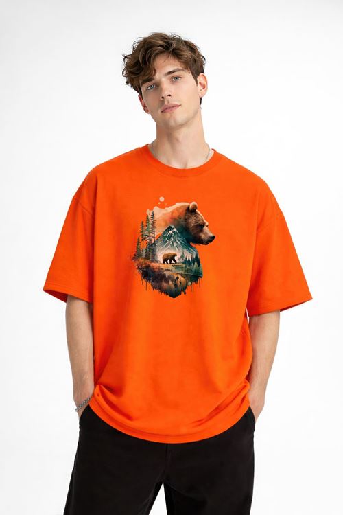 Bear2 - Oversize Tişört TURUNCU