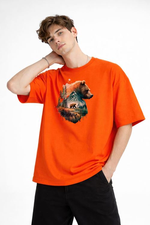 Bear2 - Oversize Tişört TURUNCU