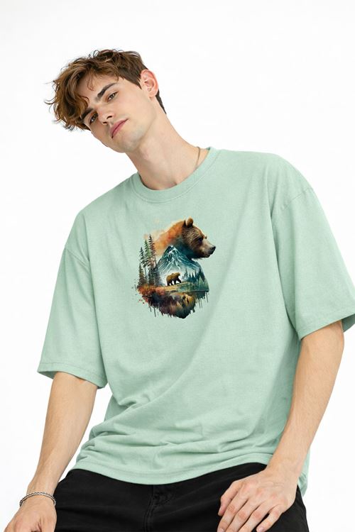 Bear2 - Oversize Tişört SU YESILI