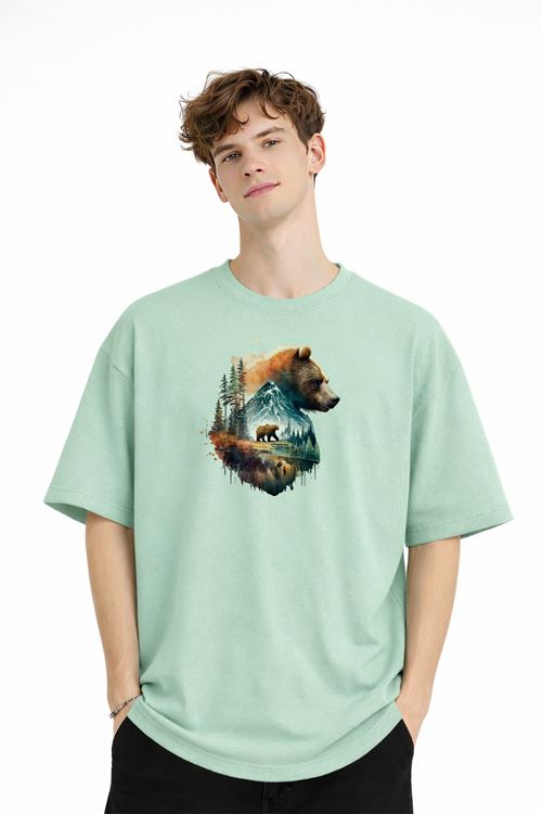 Bear2 - Oversize Tişört SU YESILI