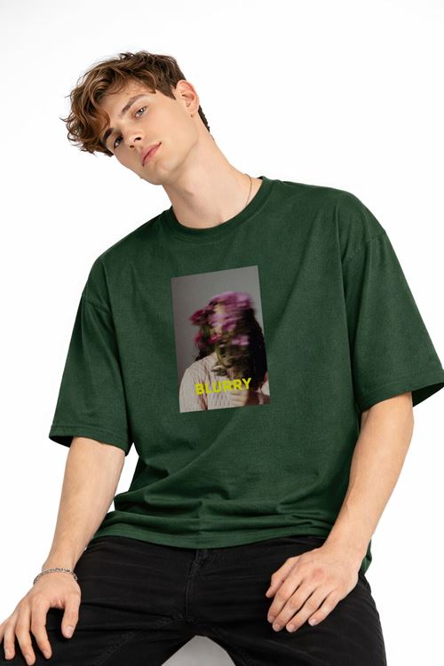 Blurry - Oversize Erkek Tişört HAKI