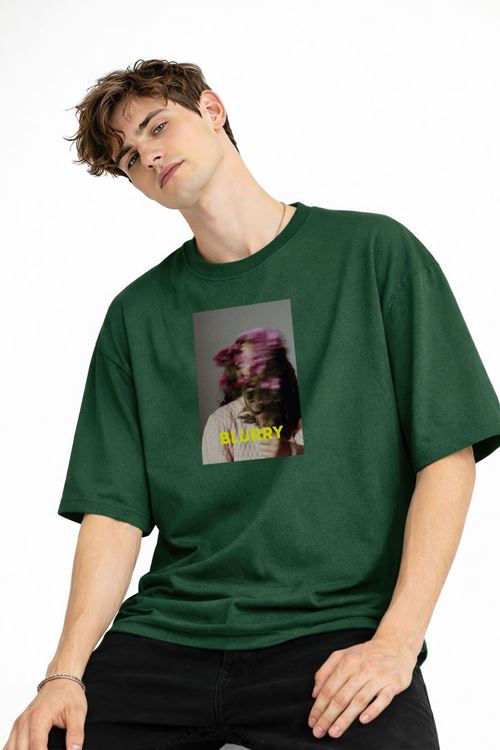 Blurry - Oversize Erkek Tişört HAKI
