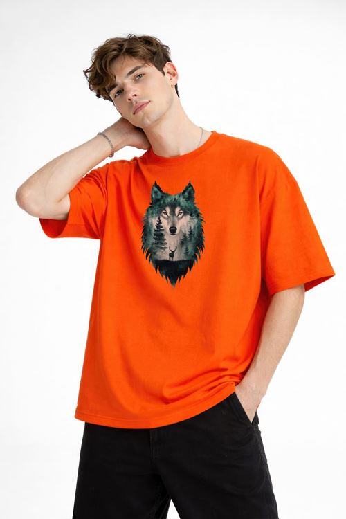 Wolf - Oversize Erkek Tişört TURUNCU