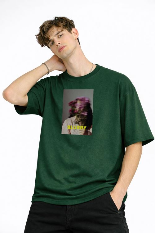 Blurry - Oversize Erkek Tişört HAKI
