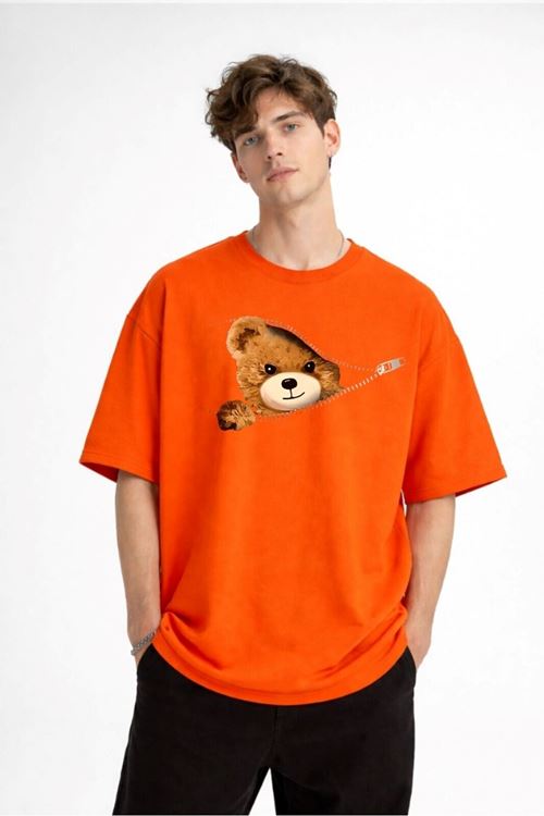 CH - Bear Baskılı Oversize Tişört TURUNCU