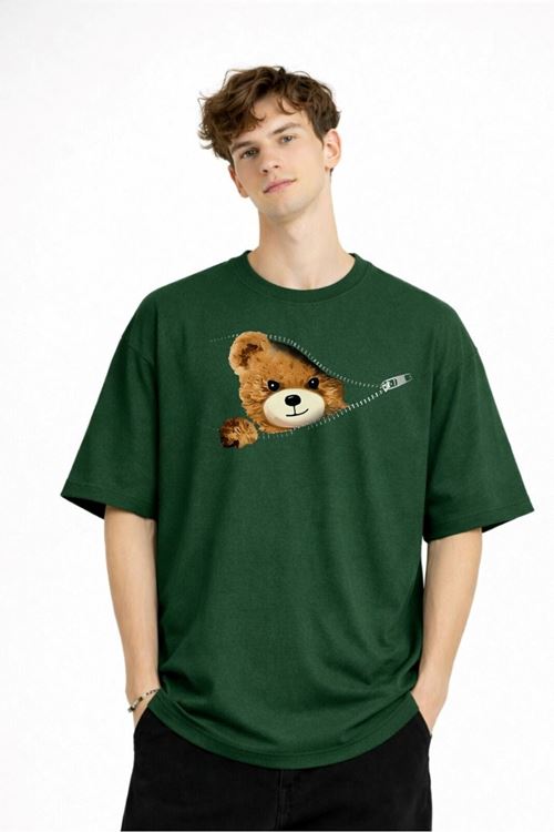 CH - Bear Baskılı Oversize Tişört HAKI