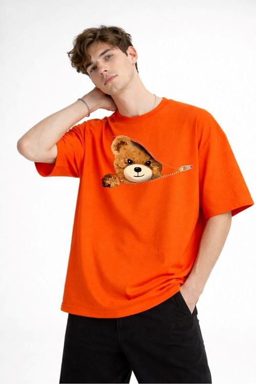 CH - Bear Baskılı Oversize Tişört TURUNCU
