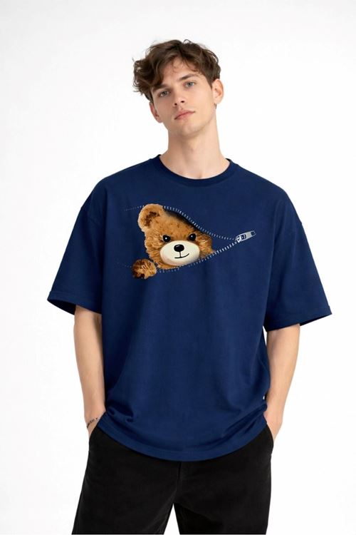 CH - Bear Baskılı Oversize Tişört LACIVERT