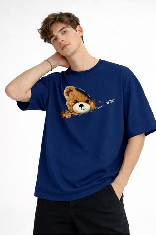 CH - Bear Baskılı Oversize Tişört LACIVERT