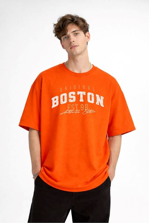Boston - Baskılı Oversize Tişört TURUNCU
