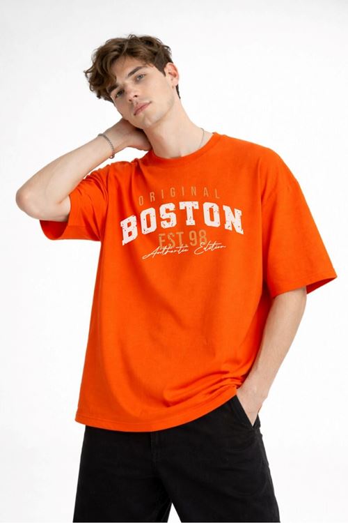 Boston - Baskılı Oversize Tişört TURUNCU