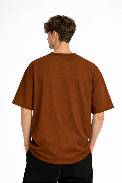 Panda - Baskılı Oversize Tişört KAHVE