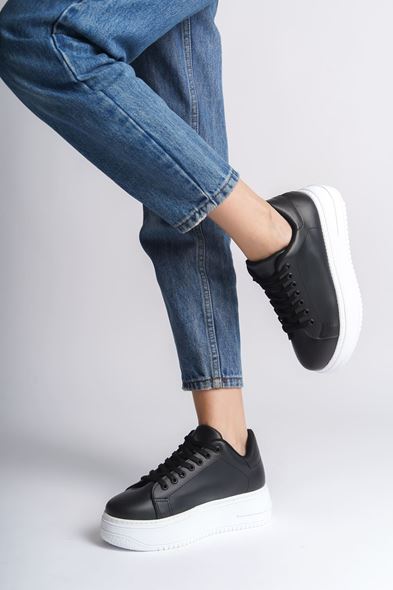 BIANA Bağcıklı Ortopedik Taban Kadın Sneaker Spor Ayakkabı CBT - Siyah