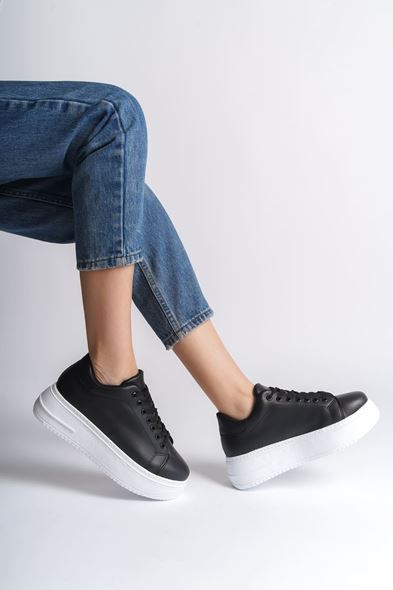 BIANA Bağcıklı Ortopedik Taban Kadın Sneaker Spor Ayakkabı CBT - Siyah