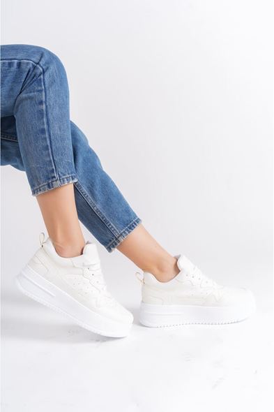 ALESSI Bağcıklı Ortopedik Taban Kadın Sneaker Spor Ayakkabı CBT - Kırık Beyaz