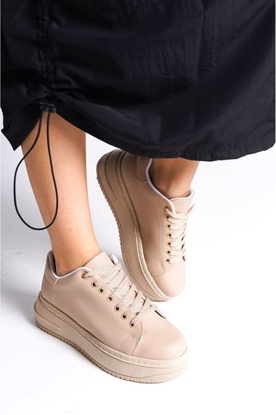 BIANA Bağcıklı Ortopedik Taban Kadın Sneaker Spor Ayakkabı CTT - Ten