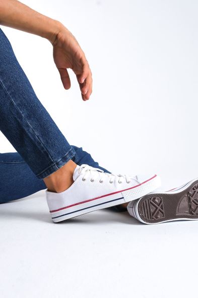 JY0422 Luke Bağcıklı Keten Kumaş Erkek Günlük Sneaker Ayakkabı KBT - Beyaz
