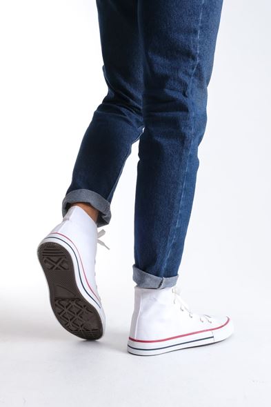 JY0423 AXE Bağcıklı Keten Kumaş Erkek Günlük Sneaker Ayakkabı KBT - Beyaz