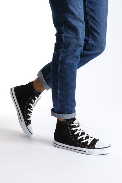JY0423 AXE Bağcıklı Keten Kumaş Erkek Günlük Sneaker Ayakkabı KBT - Siyah