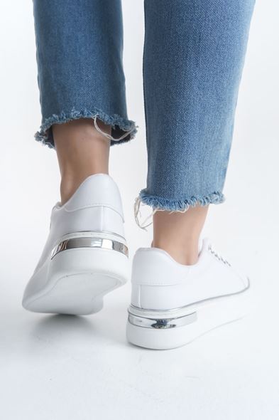 MINA Bağcıklı Ortopedik Taban Kadın Sneaker Spor Ayakkabı CBT - Beyaz/Gümüş