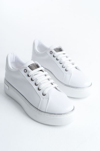 MINA Bağcıklı Ortopedik Taban Kadın Sneaker Spor Ayakkabı CBT - Beyaz/Gümüş