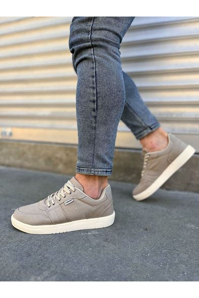 JY0118 REX Bağcıklı Keten Kumaş Erkek Günlük Sneaker Ayakkabı KKT - Bej