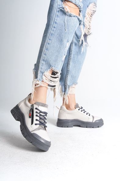AGATHA Bağcıklı Fermuarlı Ortopedik Taban Kadın Sneaker Spor Ayakkabı CGT - Krem